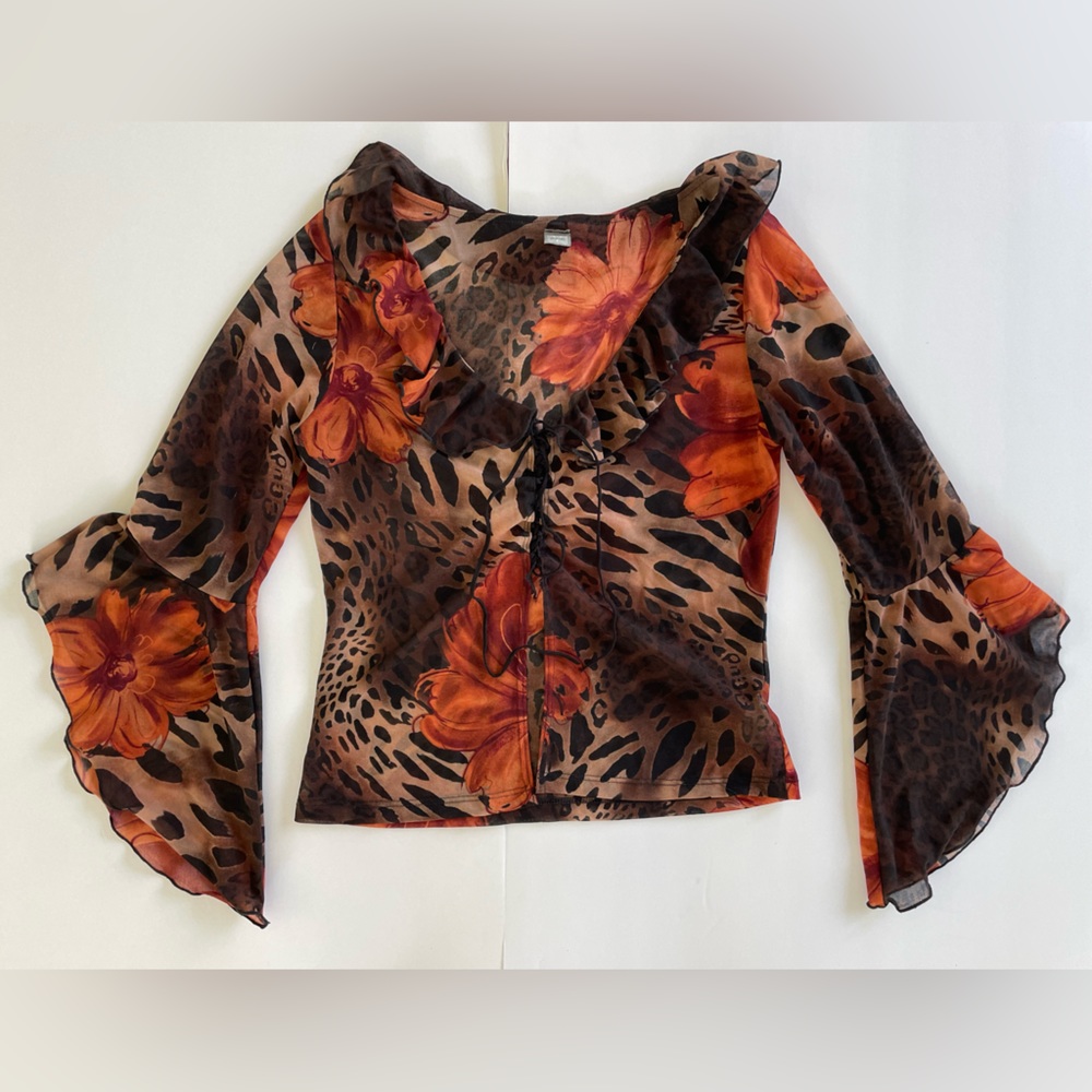 Vintage Floral and Animal Print Blouse